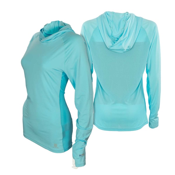 Mobile Cooling Women's Cooling Hooded Long-Sleeve Shirt, 92% Recycled Polyester, 8% Spandex Outer, Sky Blue, Size M MCWT03400321 - main